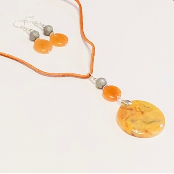 SUN BURST Mexican Crazy Lace Agate & Aventurine Stone BOHO Necklace & Earrings - Picture 5 of 8